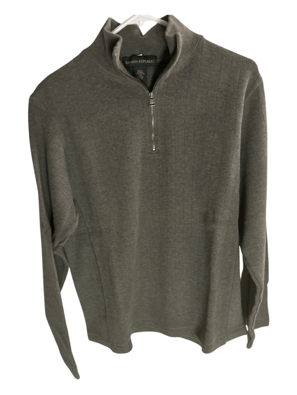 Banana Republic Men's Olive Gray Quarter-Zip Sweater